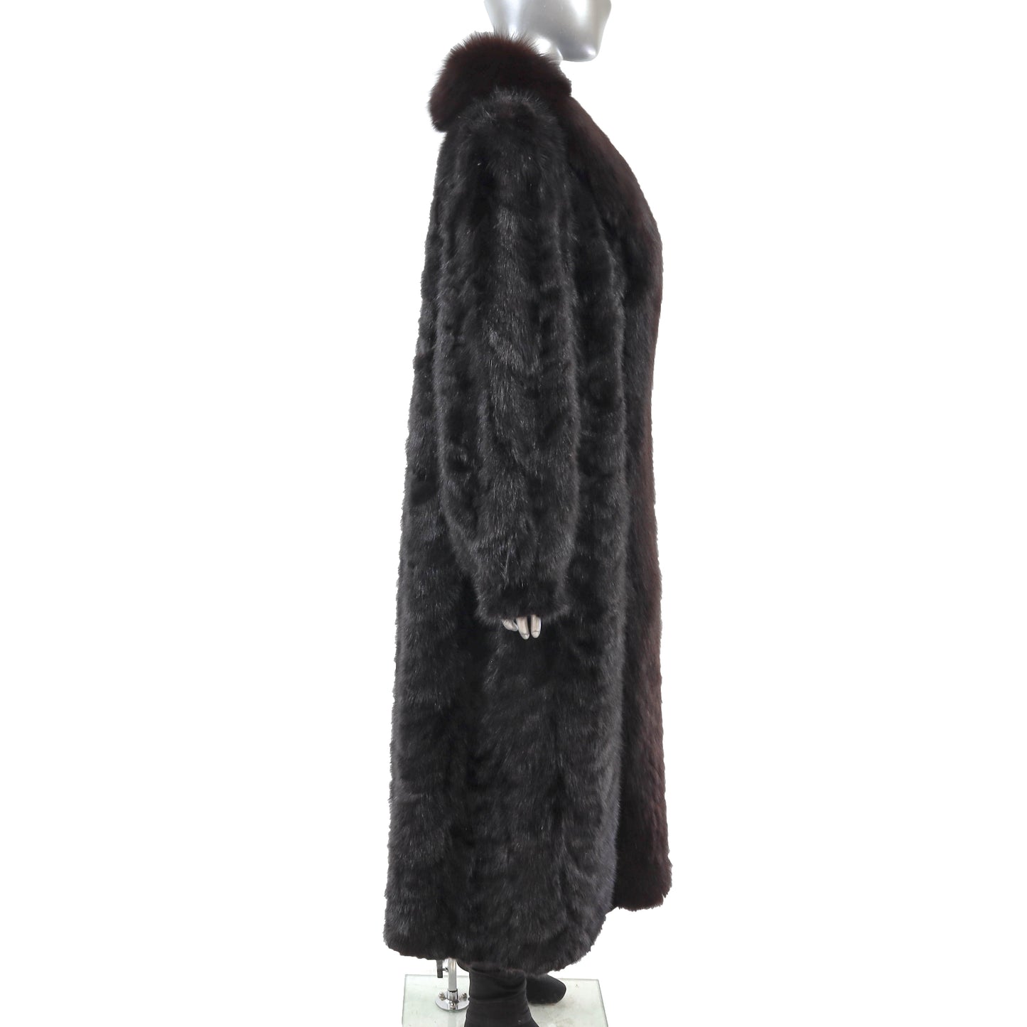 Black Section Mink Coat with Fox Tuxedo- Size XXL