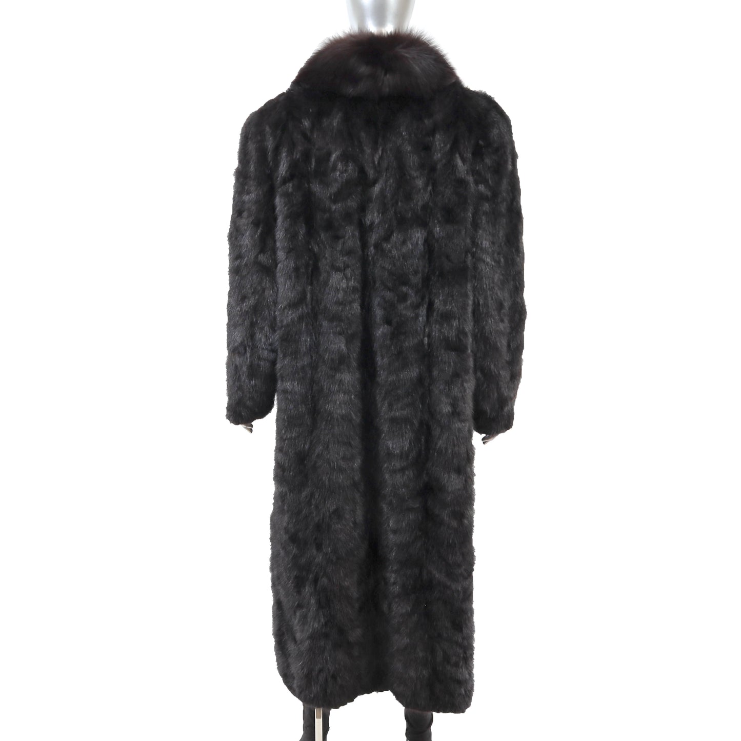 Black Section Mink Coat with Fox Tuxedo- Size XXL