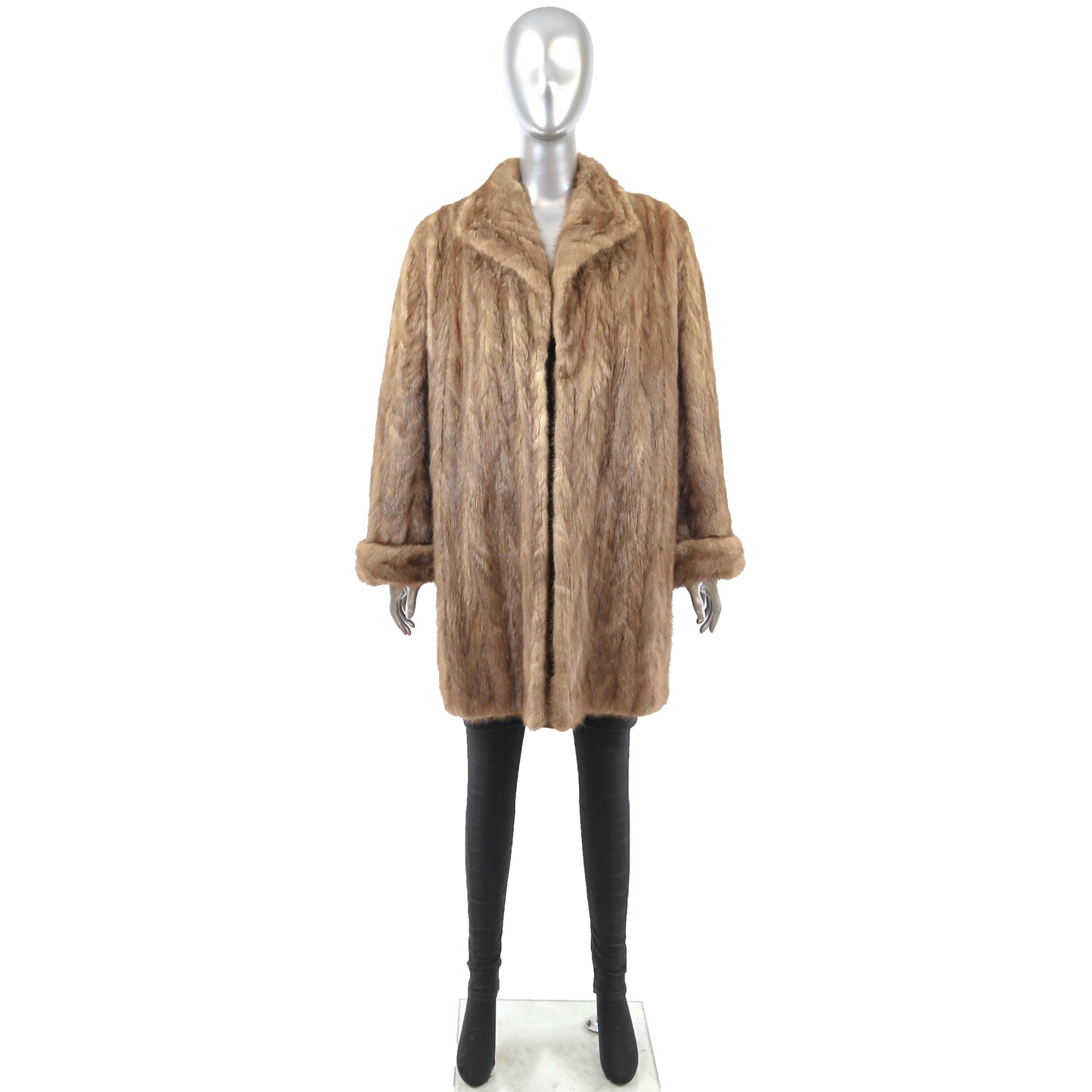 Light Brown Section Mink 3/4 Coat- Size XL