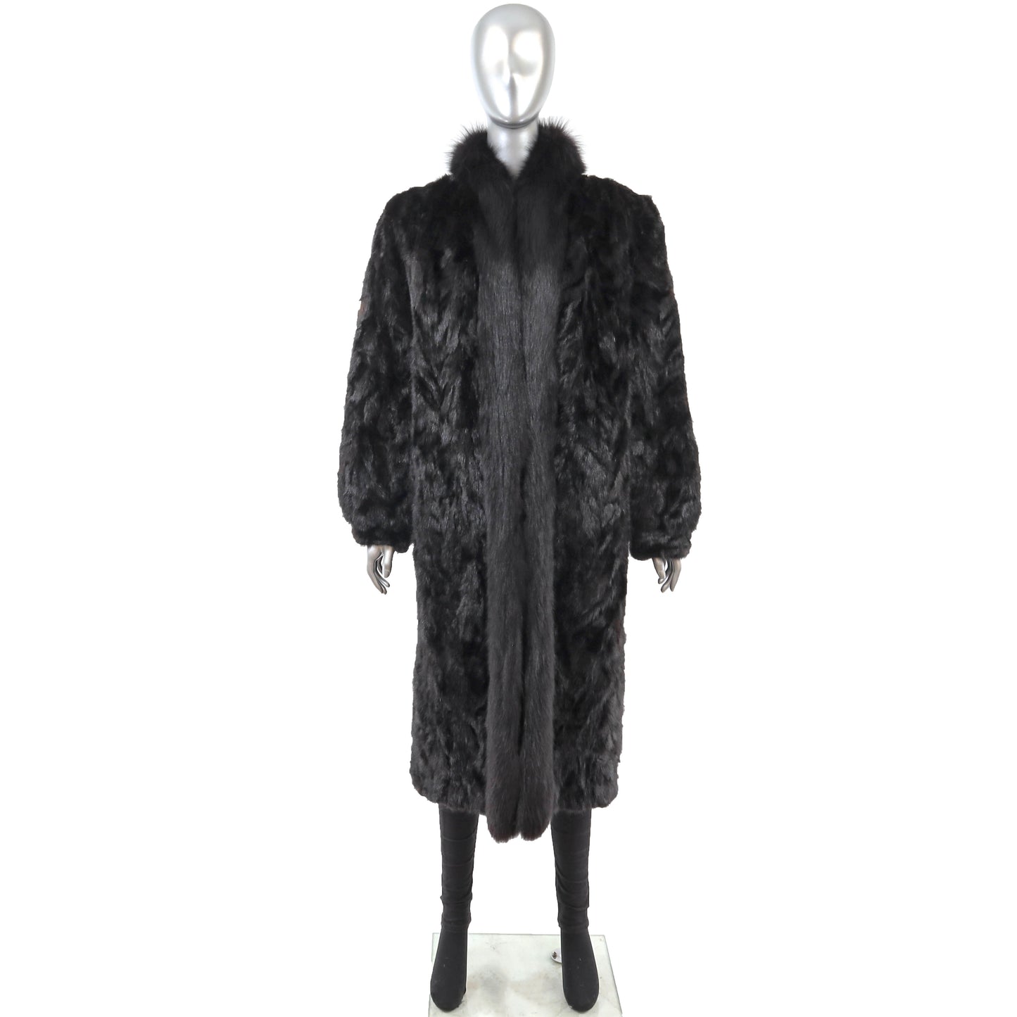 Bloomingdale's Black Section Mink Coat with Fox Tuxedo- Size L