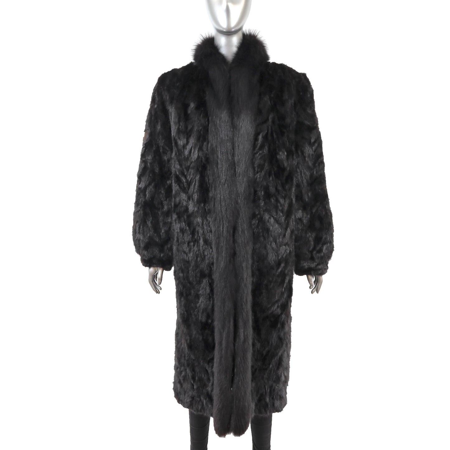 Bloomingdale's Black Section Mink Coat with Fox Tuxedo- Size L
