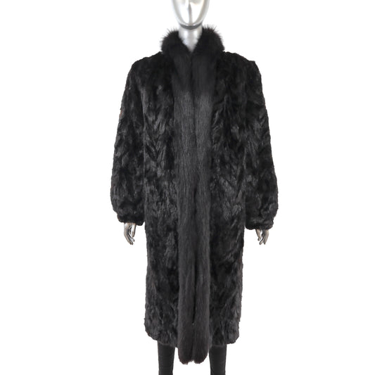 Bloomingdale's Black Section Mink Coat with Fox Tuxedo- Size L