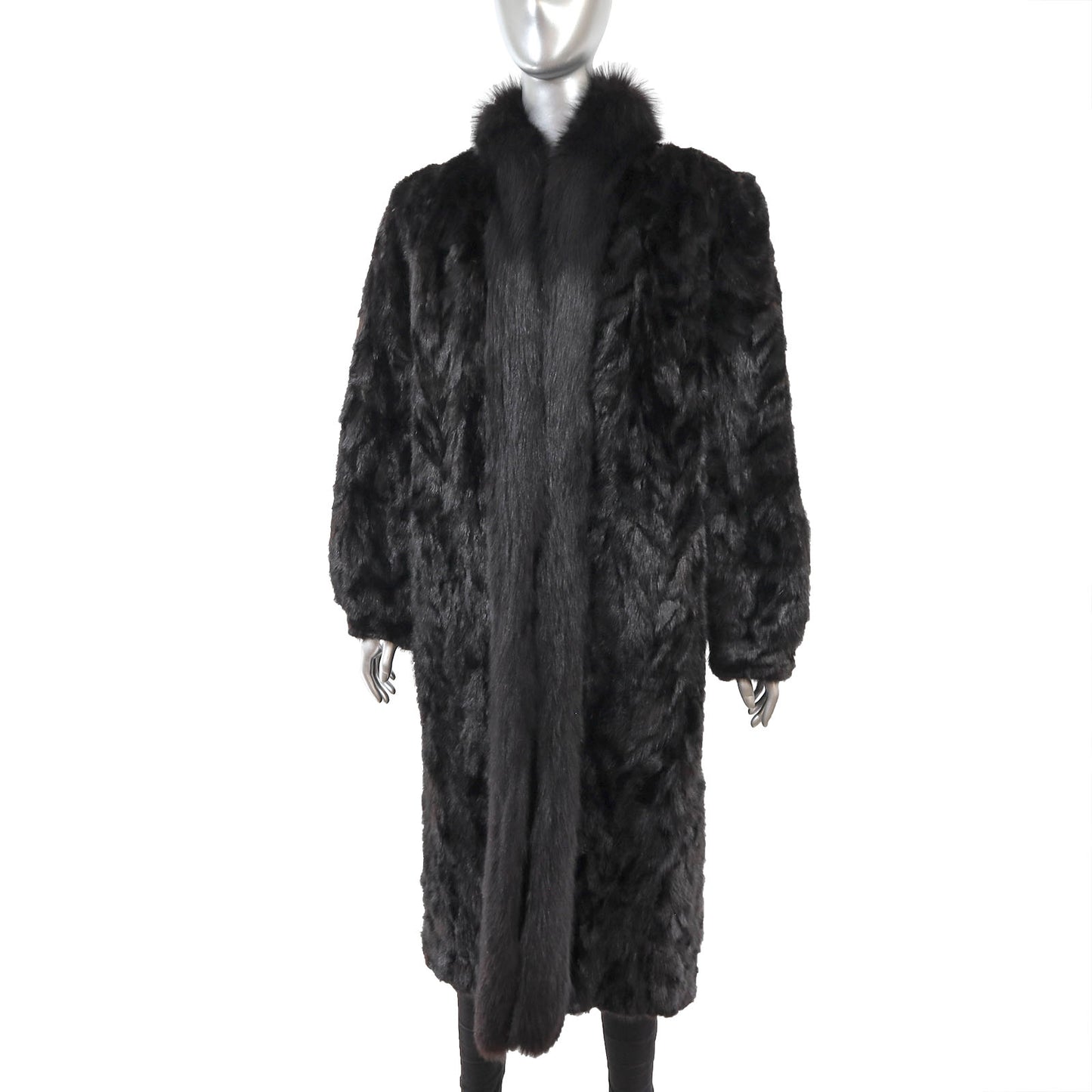 Bloomingdale's Black Section Mink Coat with Fox Tuxedo- Size L