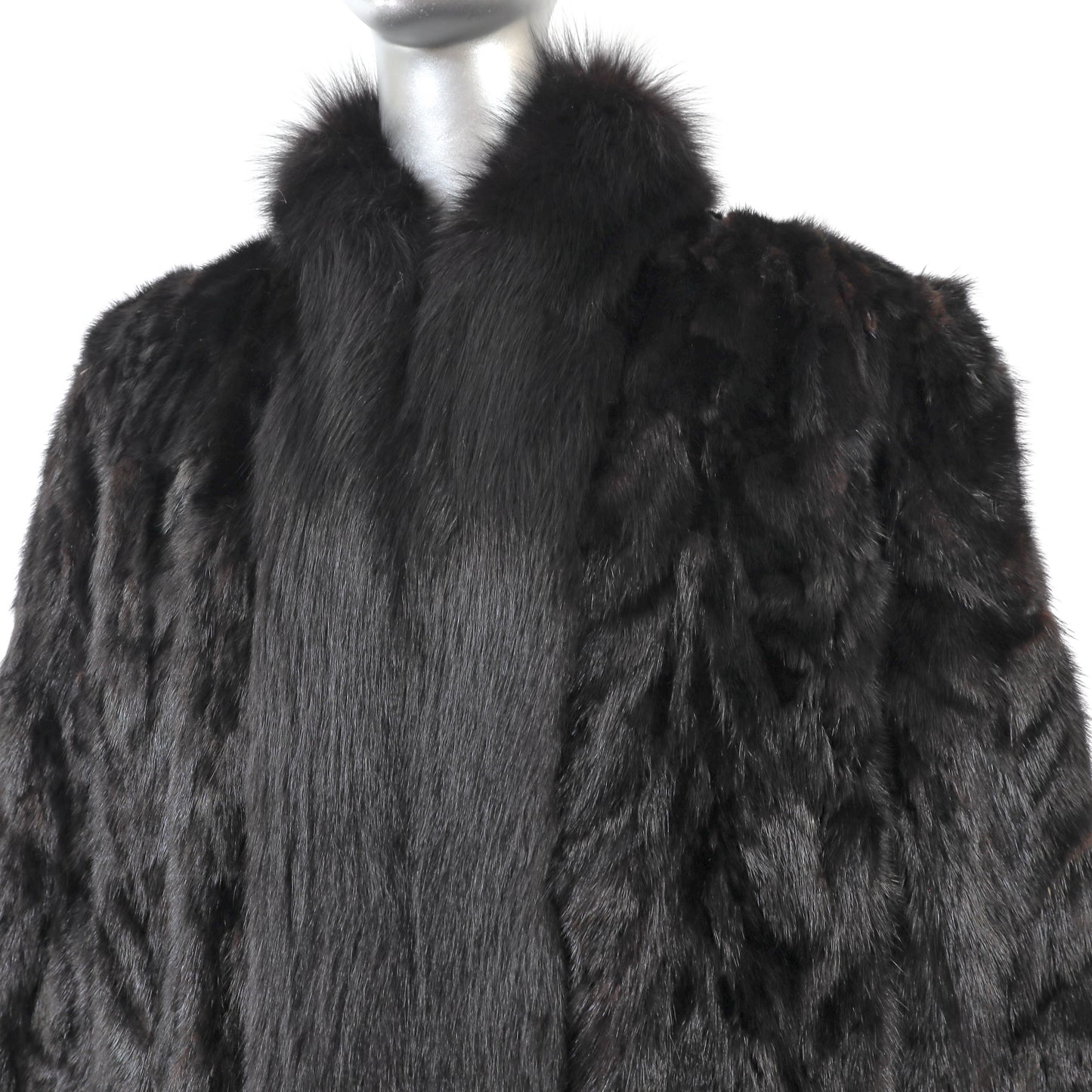 Bloomingdale's Black Section Mink Coat with Fox Tuxedo- Size L
