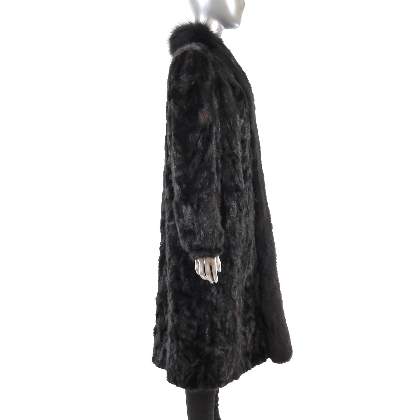 Bloomingdale's Black Section Mink Coat with Fox Tuxedo- Size L