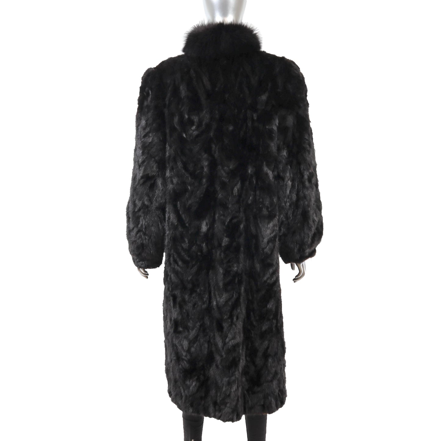 Bloomingdale's Black Section Mink Coat with Fox Tuxedo- Size L