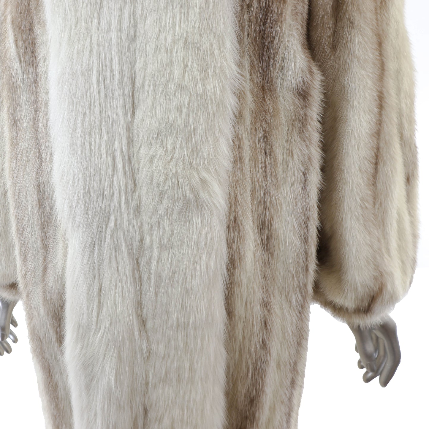 Ivory Hooded Mink Coat with Fox Tuxedo and Matching Hat- Size M