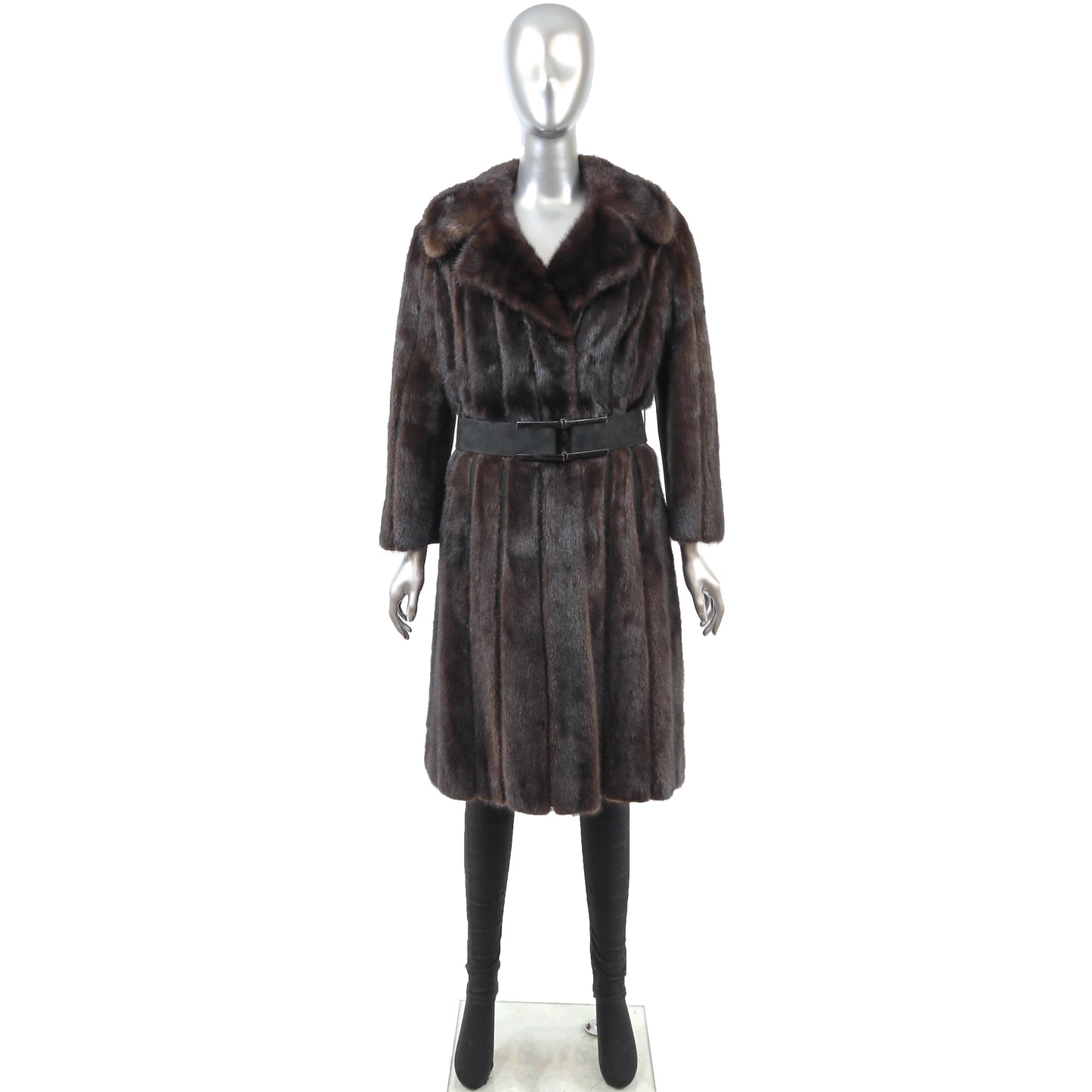 Brown Mink Coat with Suede Insert- Size S