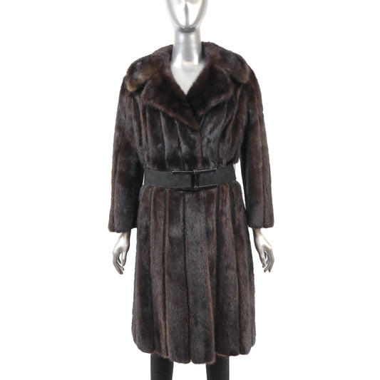 Brown Mink Coat with Suede Insert- Size S