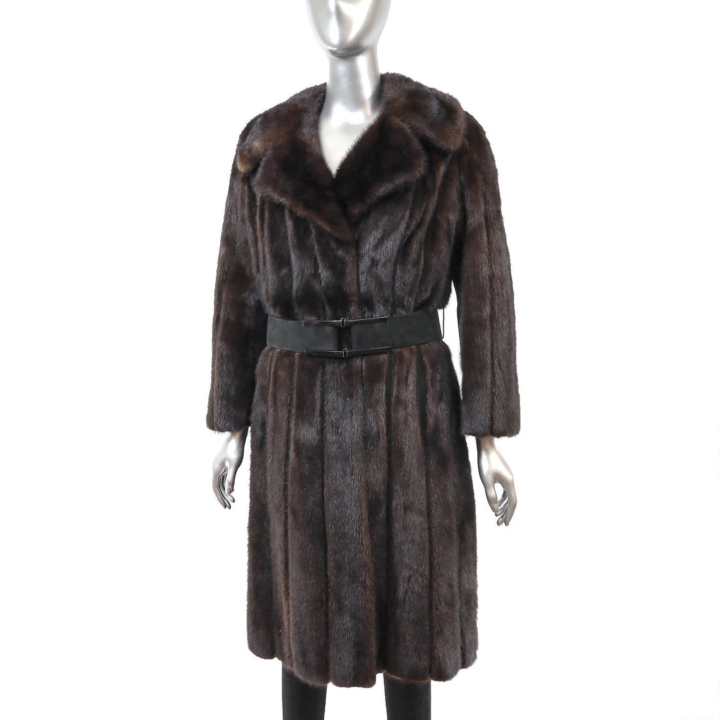 Brown Mink Coat with Suede Insert- Size S