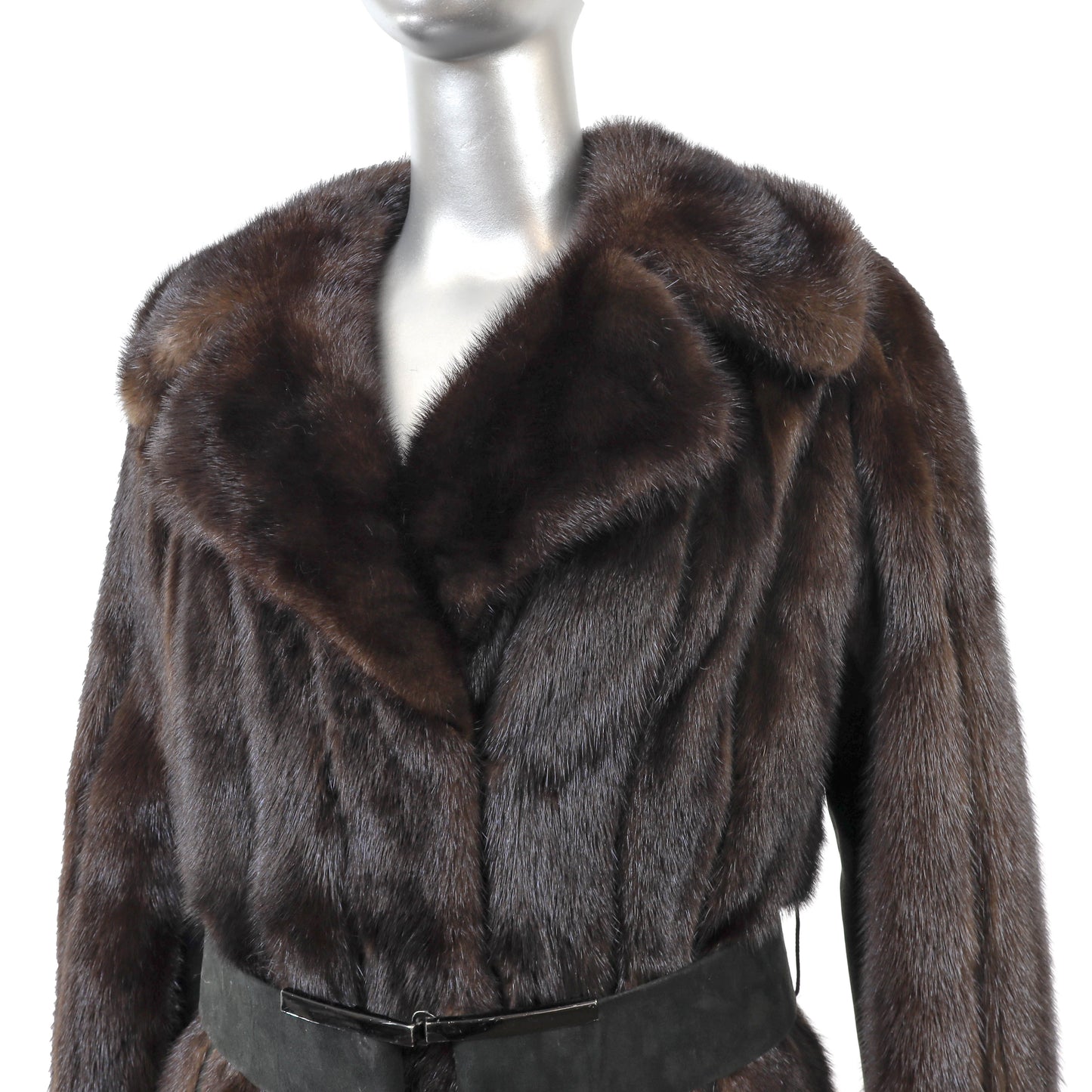 Brown Mink Coat with Suede Insert- Size S