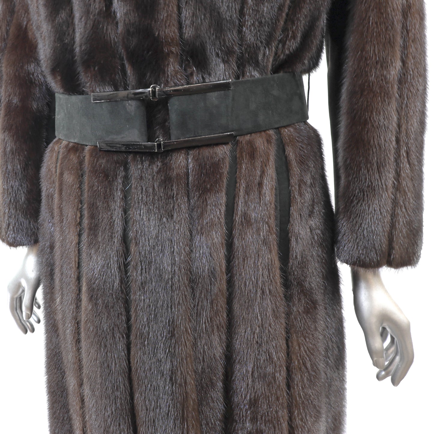 Brown Mink Coat with Suede Insert- Size S