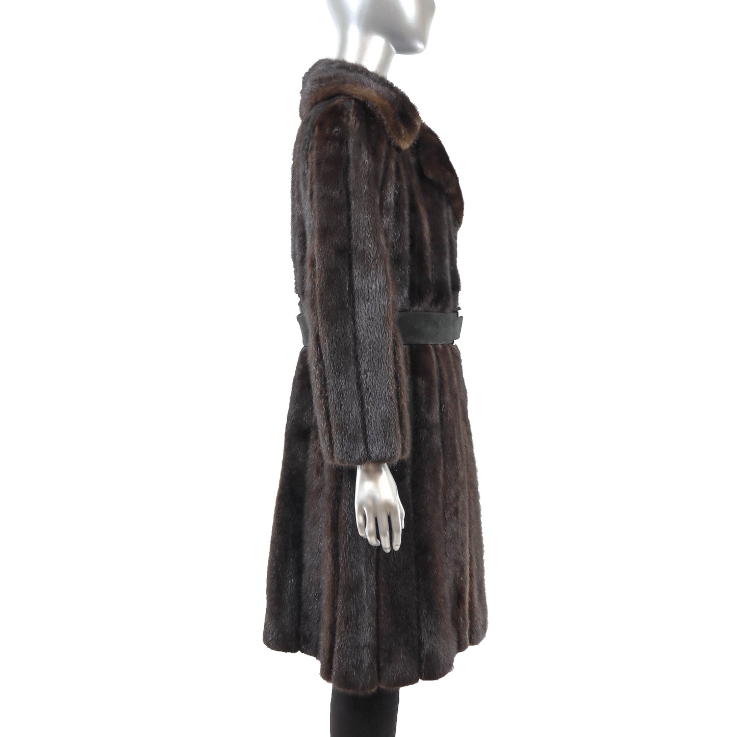 Brown Mink Coat with Suede Insert- Size S
