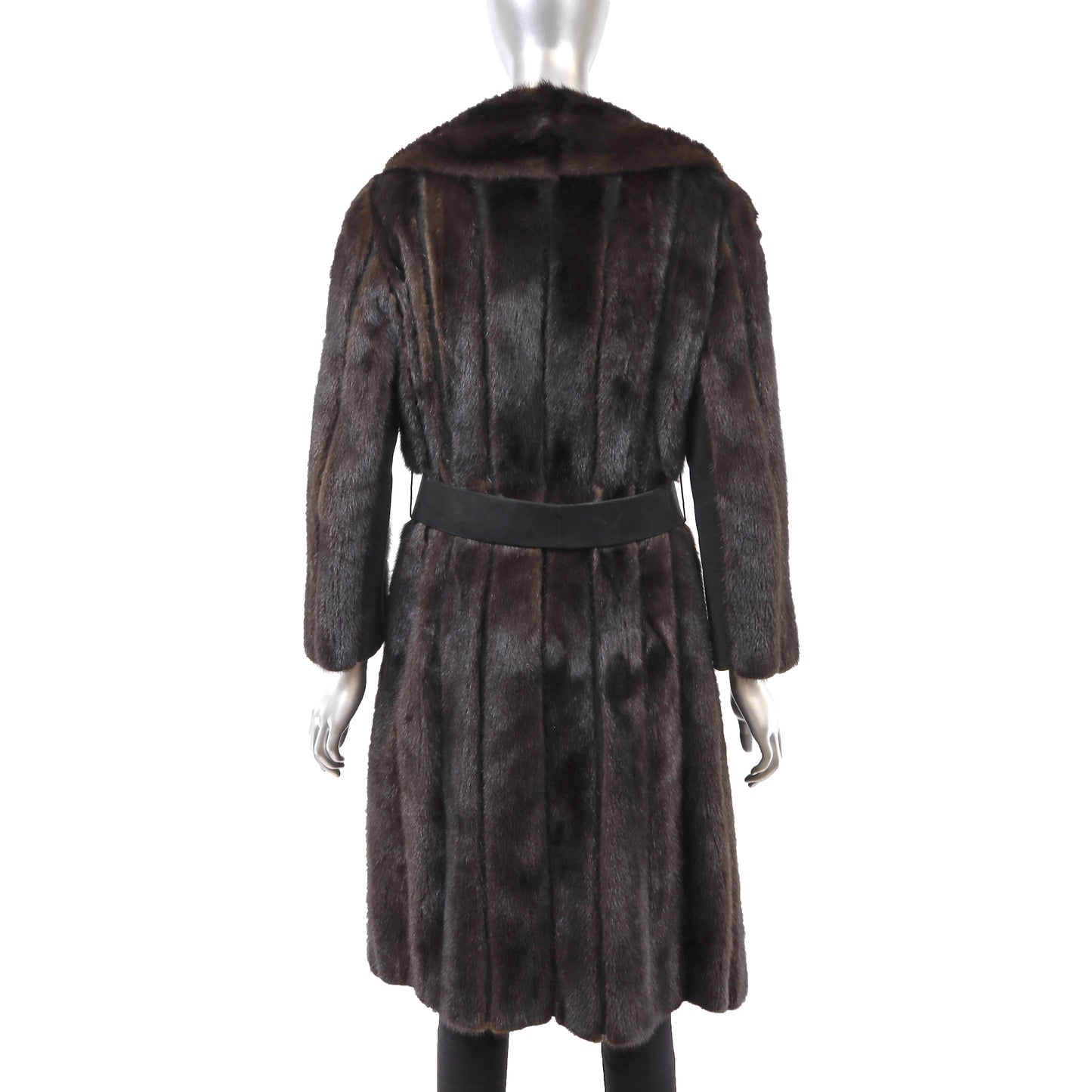 Brown Mink Coat with Suede Insert- Size S