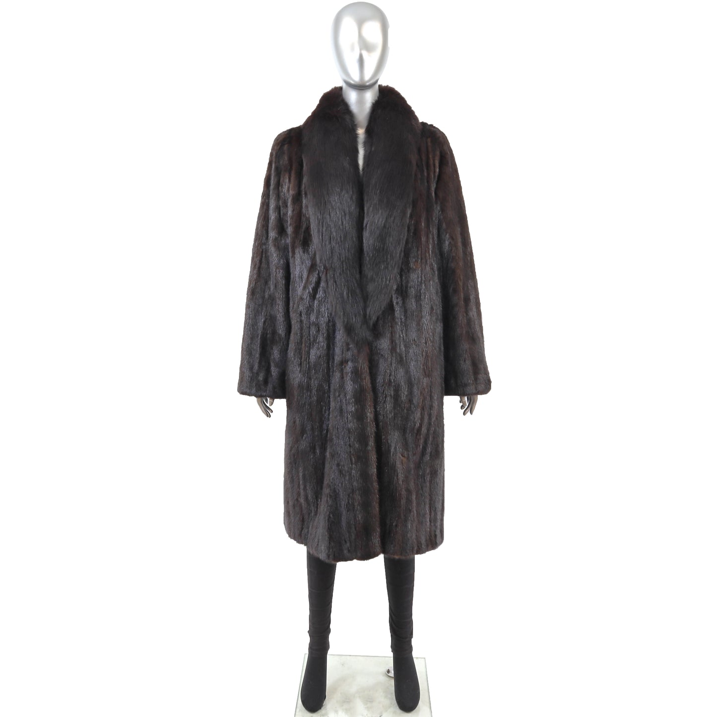 Black Mink Coat with Fox Tuxedo Reversible to Taffeta- Size L
