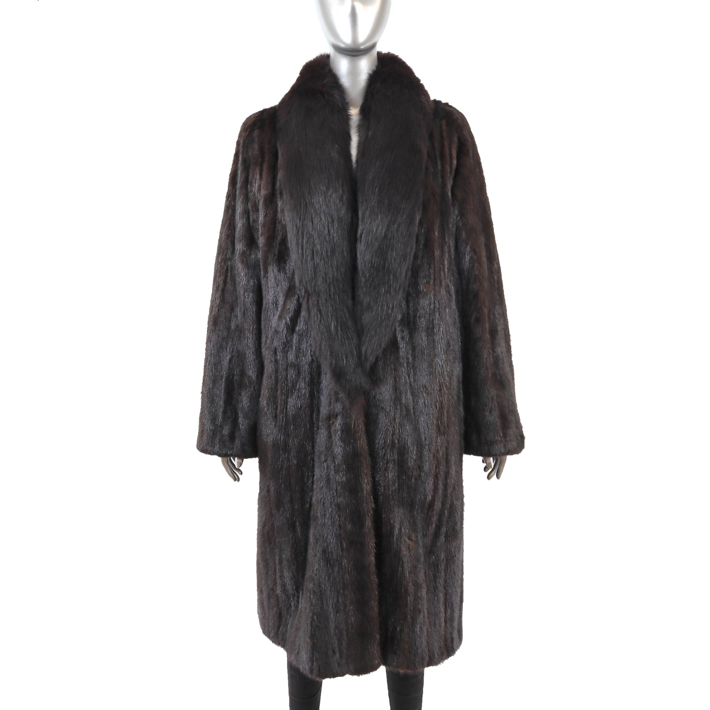 Black Mink Coat with Fox Tuxedo Reversible to Taffeta- Size L
