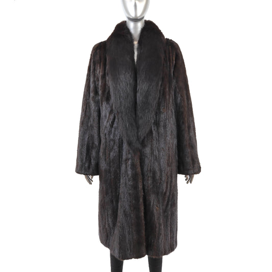 Black Mink Coat with Fox Tuxedo Reversible to Taffeta- Size L