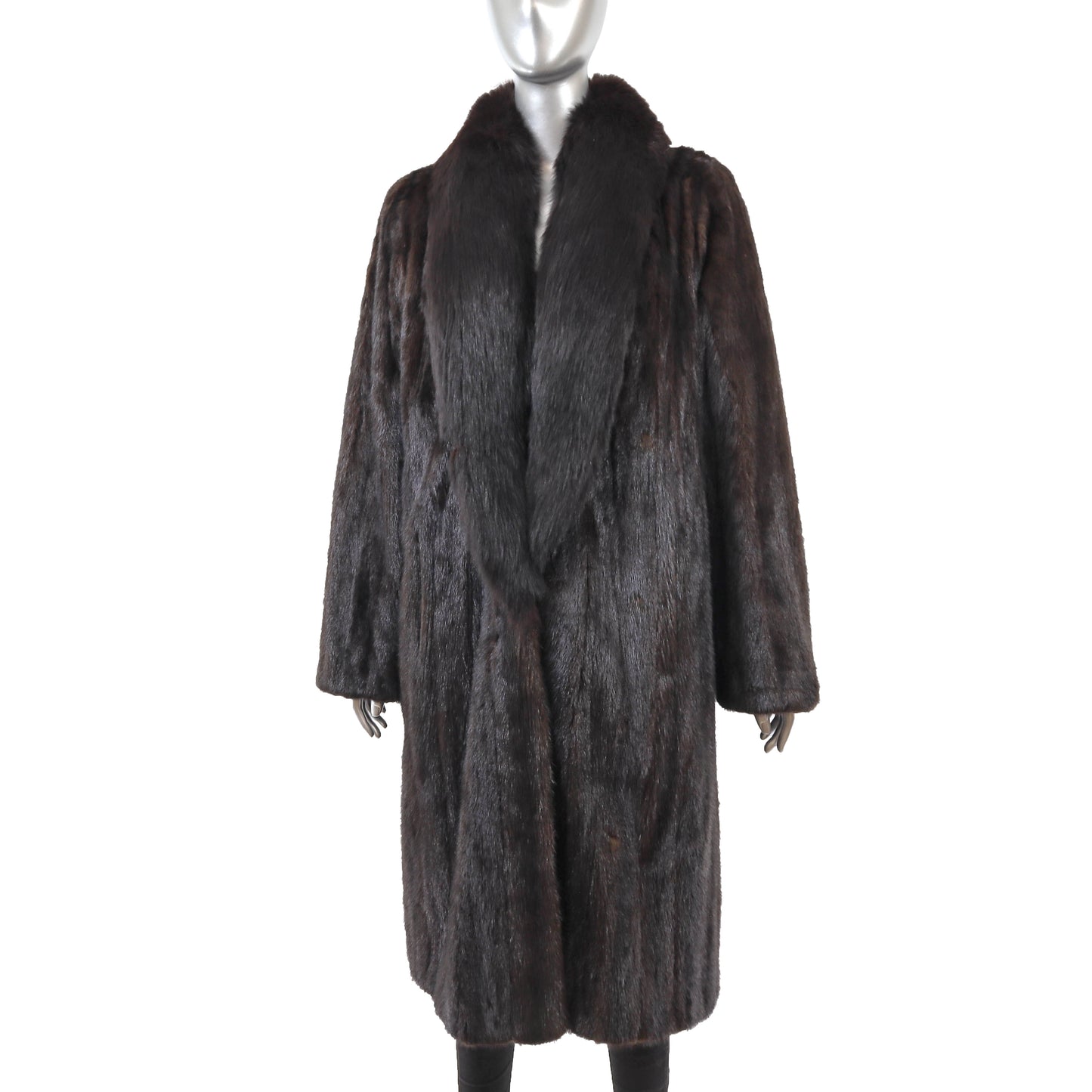Black Mink Coat with Fox Tuxedo Reversible to Taffeta- Size L