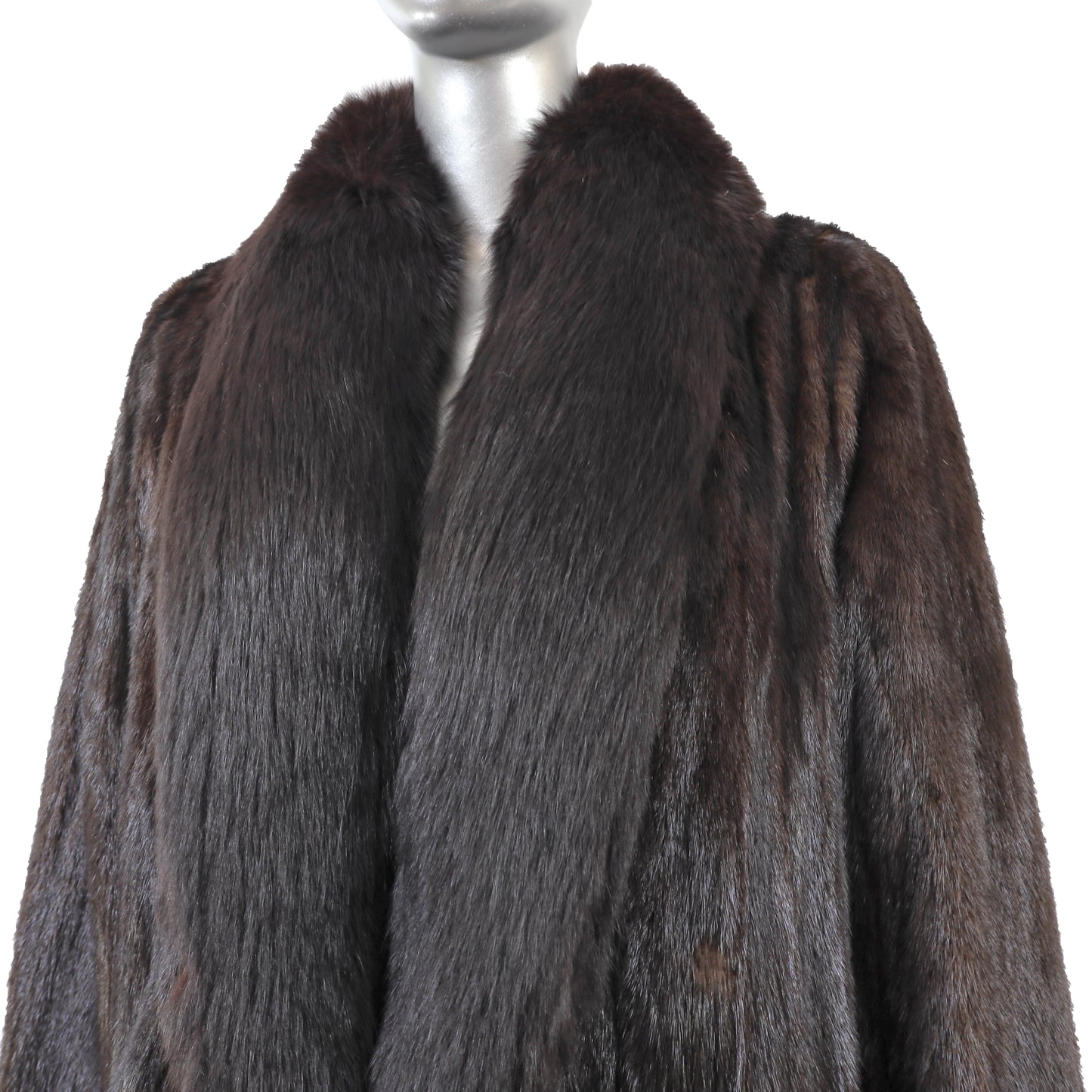 Black Mink Coat with Fox Tuxedo Reversible to Taffeta- Size L