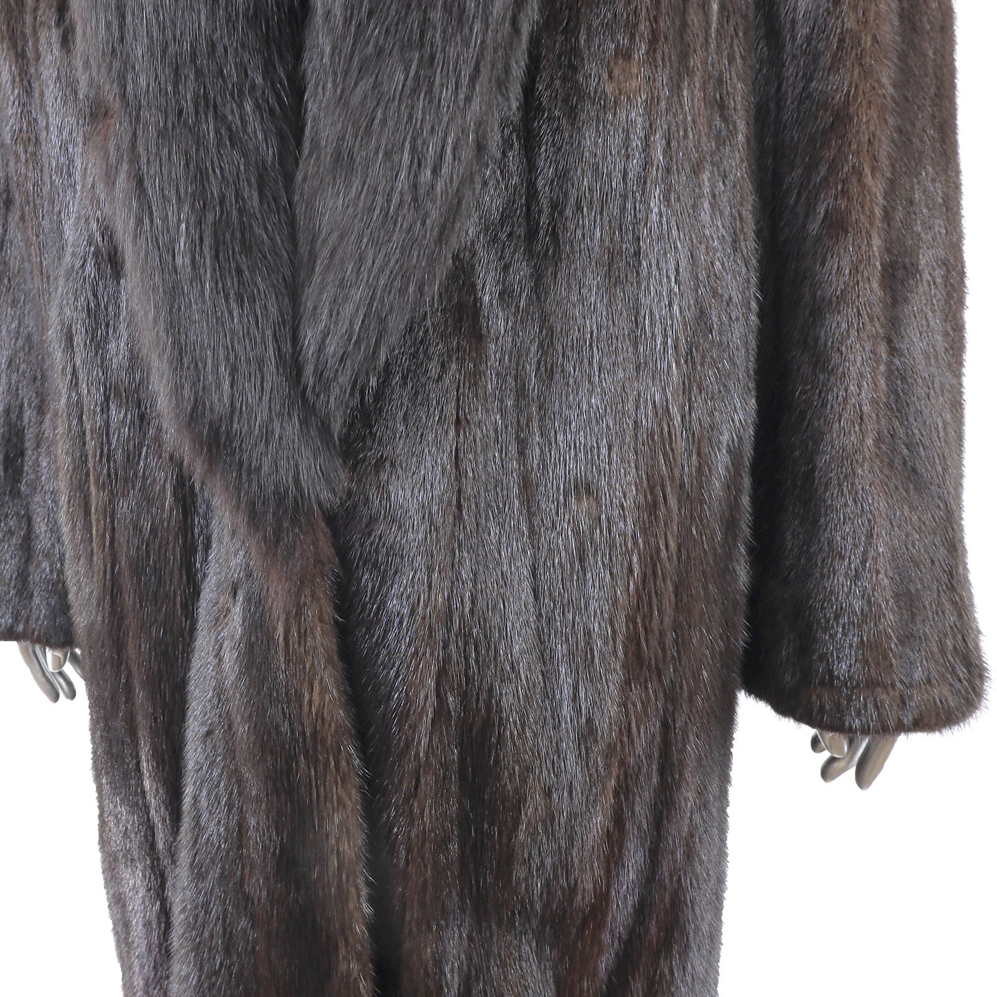 Black Mink Coat with Fox Tuxedo Reversible to Taffeta- Size L