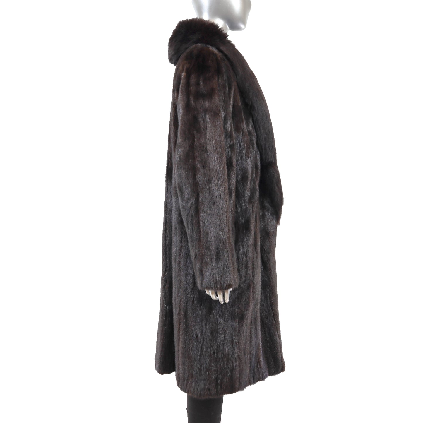 Black Mink Coat with Fox Tuxedo Reversible to Taffeta- Size L