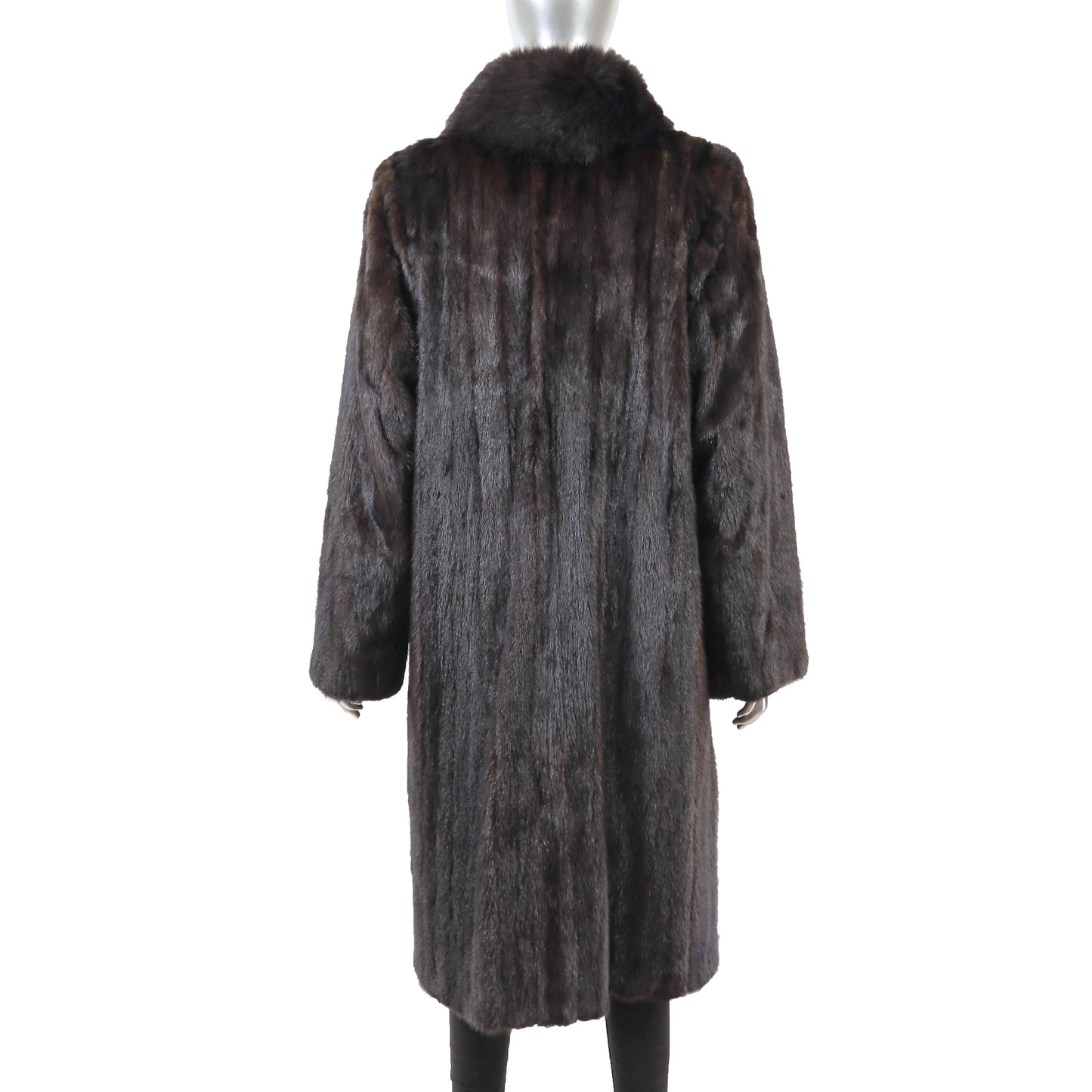 Black Mink Coat with Fox Tuxedo Reversible to Taffeta- Size L
