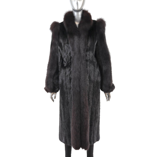 Black Mink Coat with Fox Trim- Size M-L