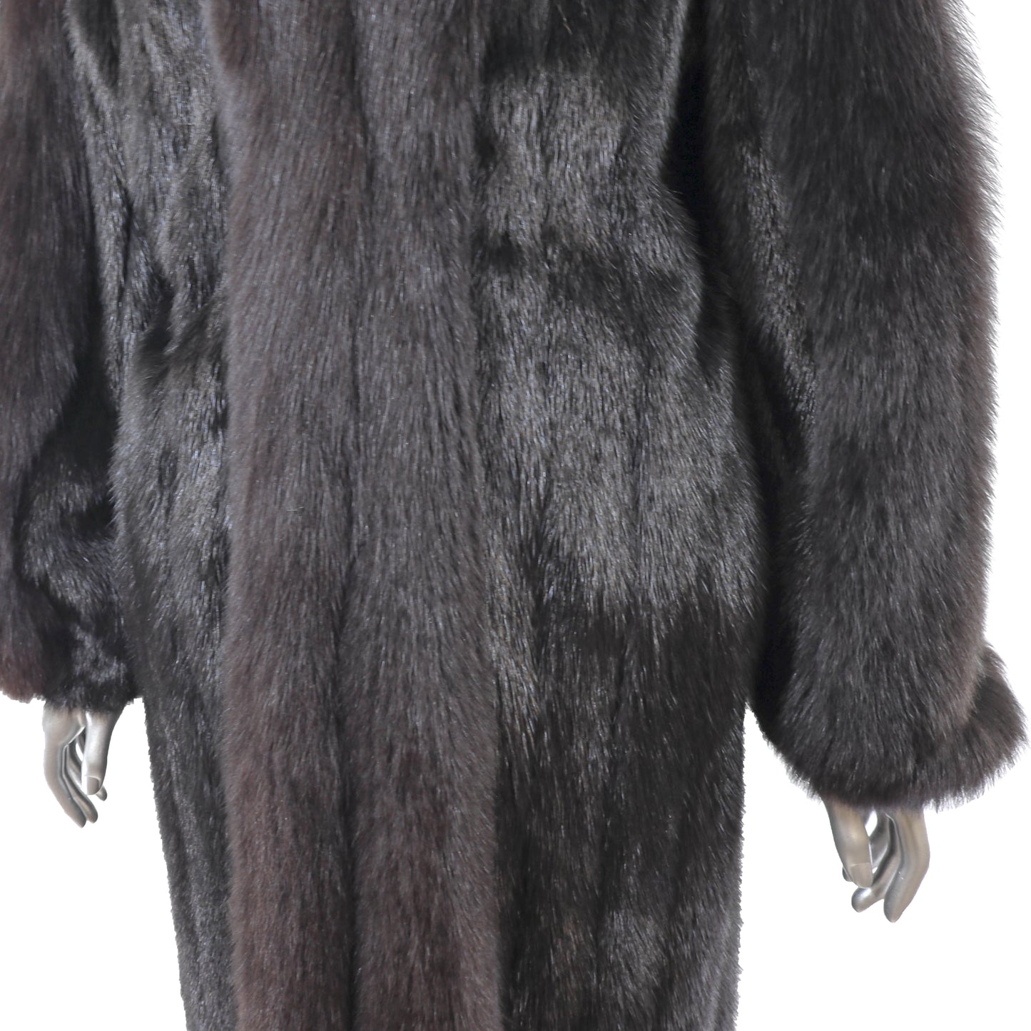Black Mink Coat with Fox Trim- Size M-L
