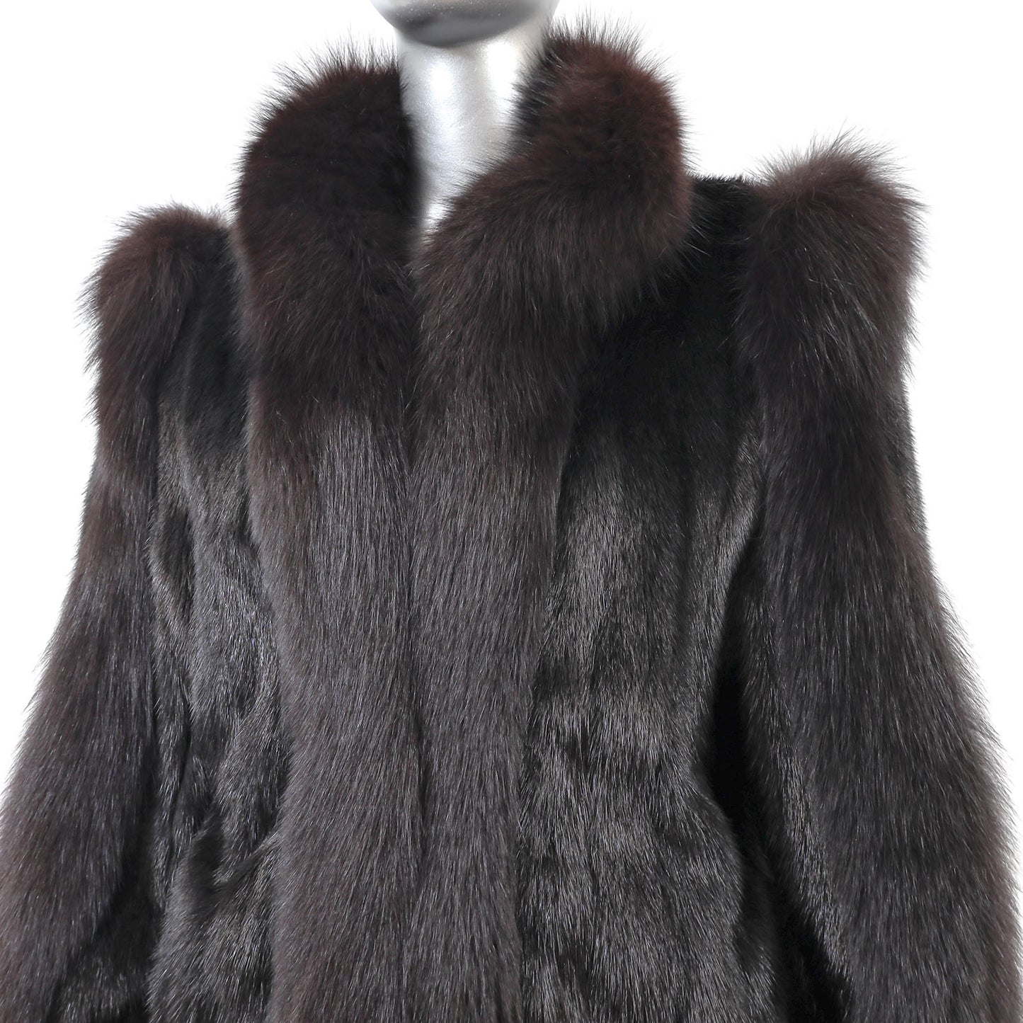Black Mink Coat with Fox Trim- Size M-L