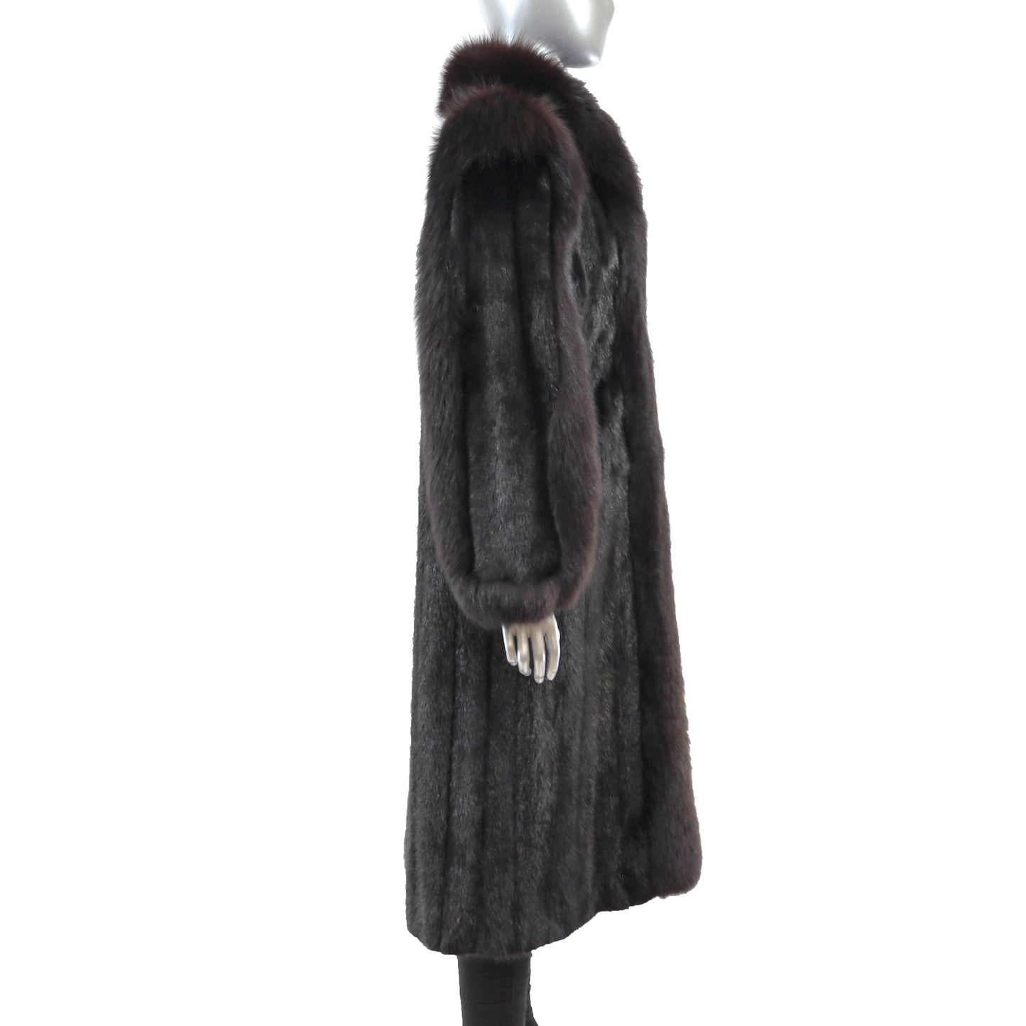 Black Mink Coat with Fox Trim- Size M-L