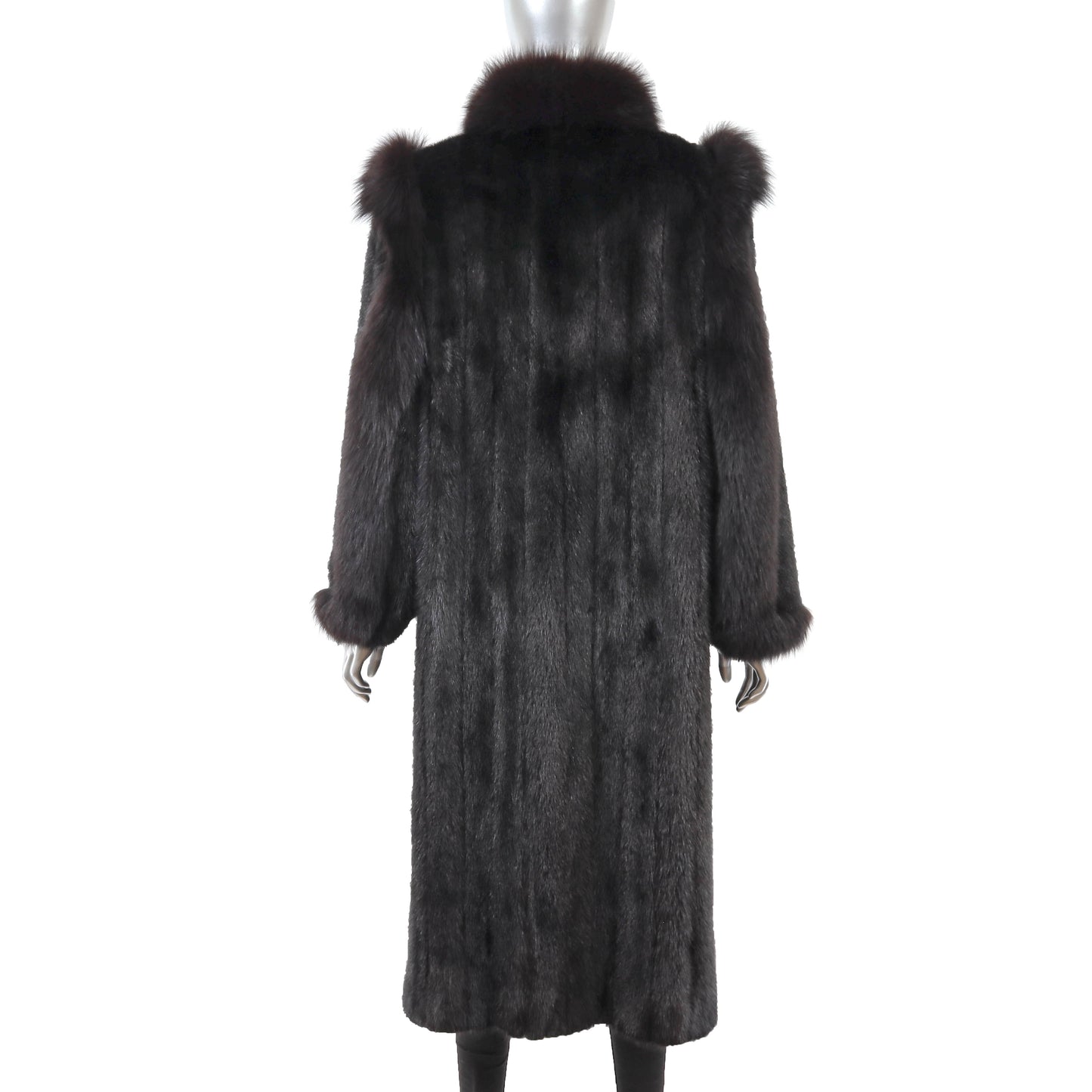 Black Mink Coat with Fox Trim- Size M-L