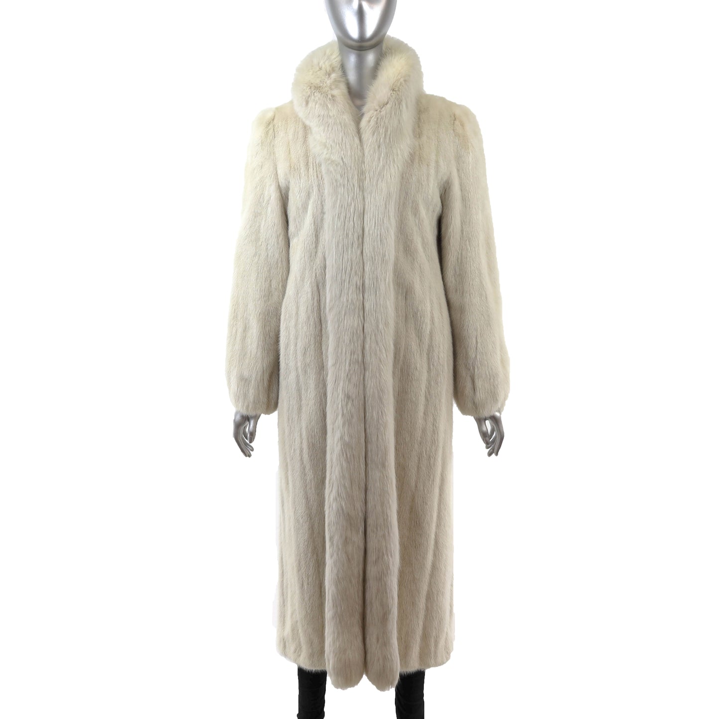 White Mink Coat with Fox Tuxedo- Size M