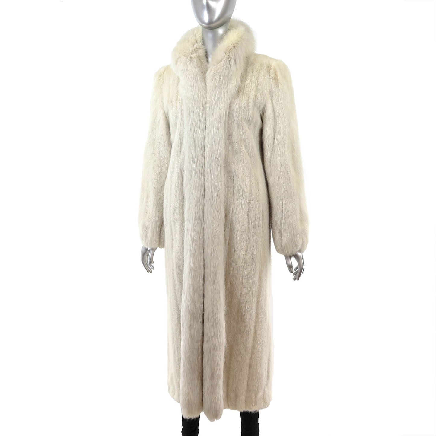 White Mink Coat with Fox Tuxedo- Size M