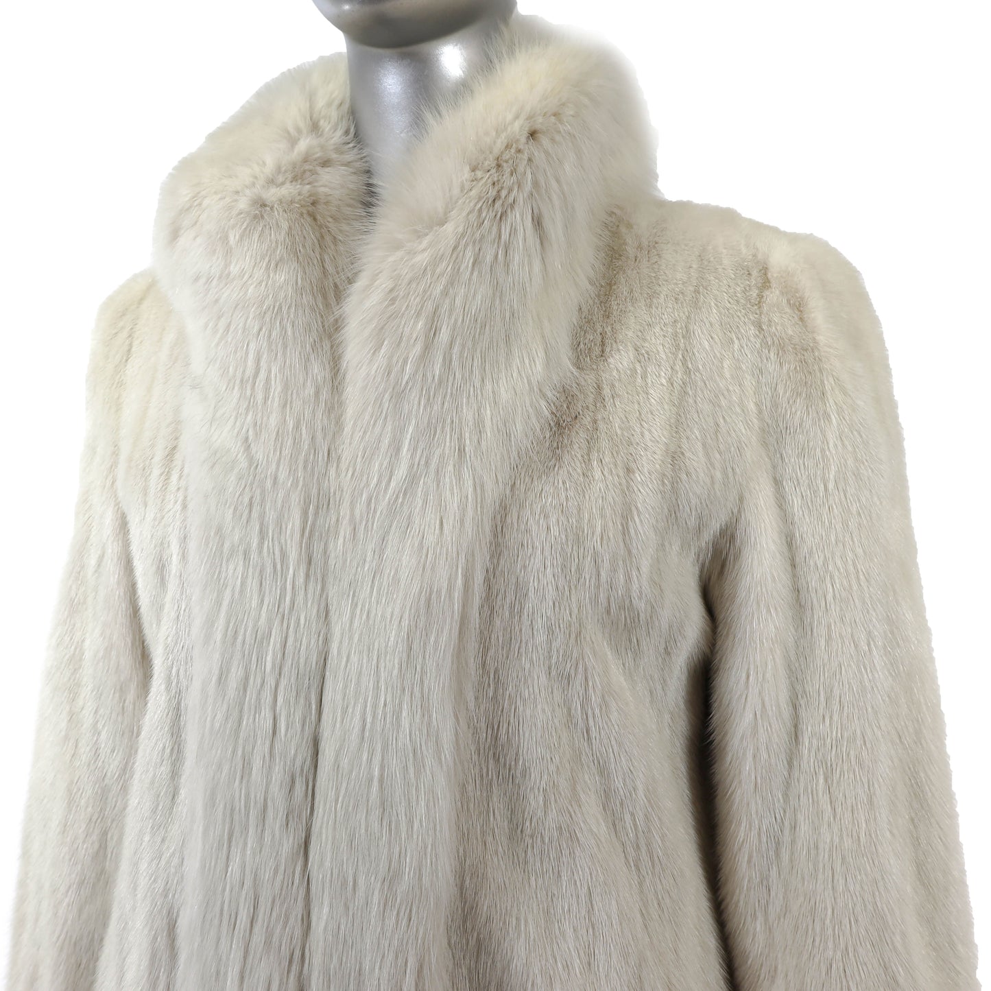White Mink Coat with Fox Tuxedo- Size M