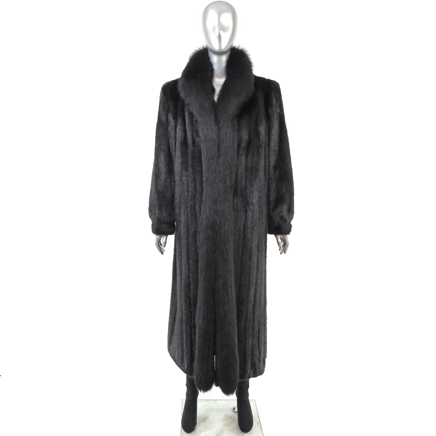 Black Mink Coat with Fox Tuxedo- Size L
