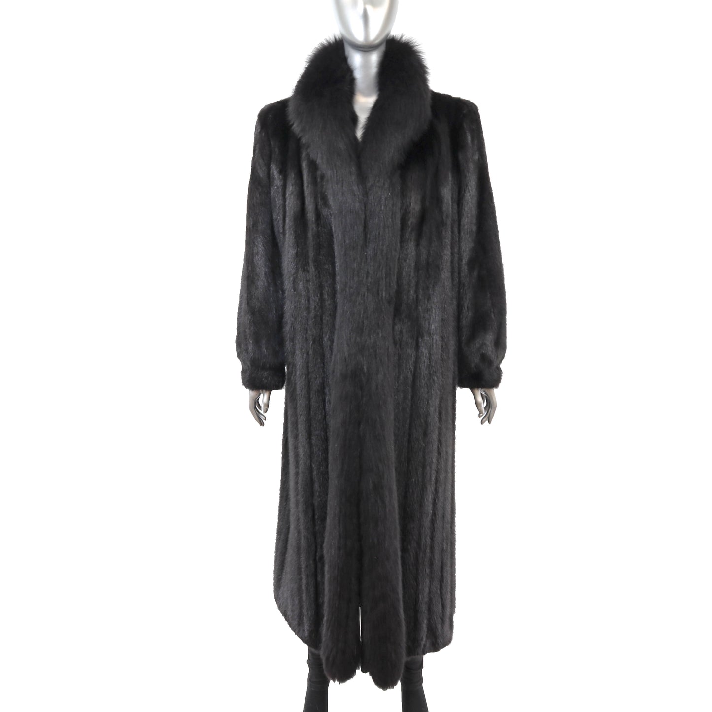 Black Mink Coat with Fox Tuxedo- Size L