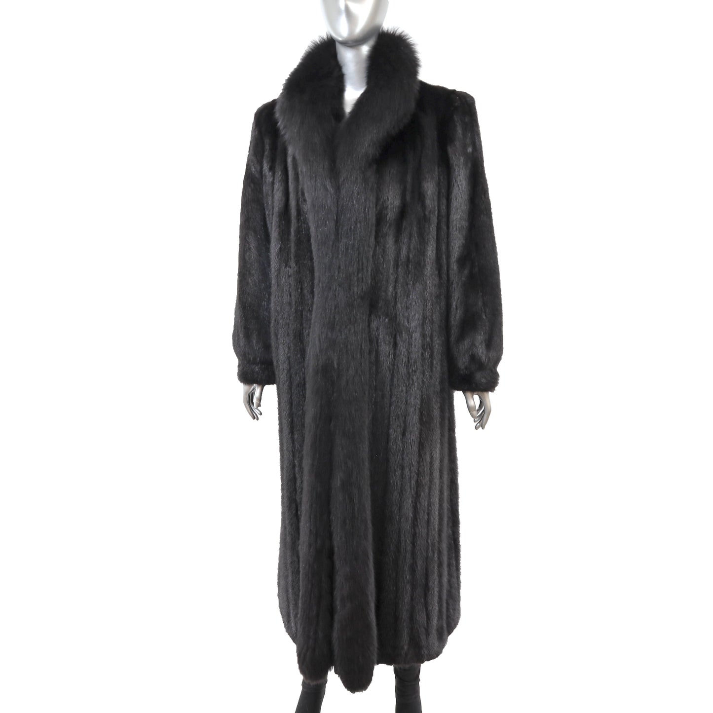 Black Mink Coat with Fox Tuxedo- Size L