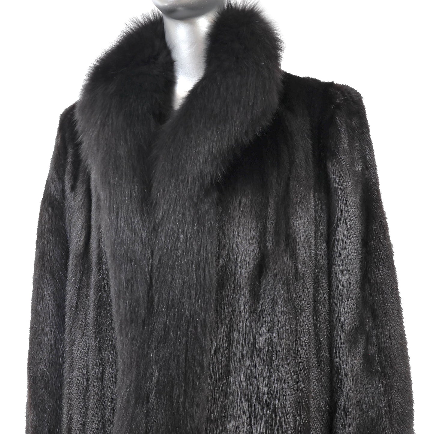 Black Mink Coat with Fox Tuxedo- Size L