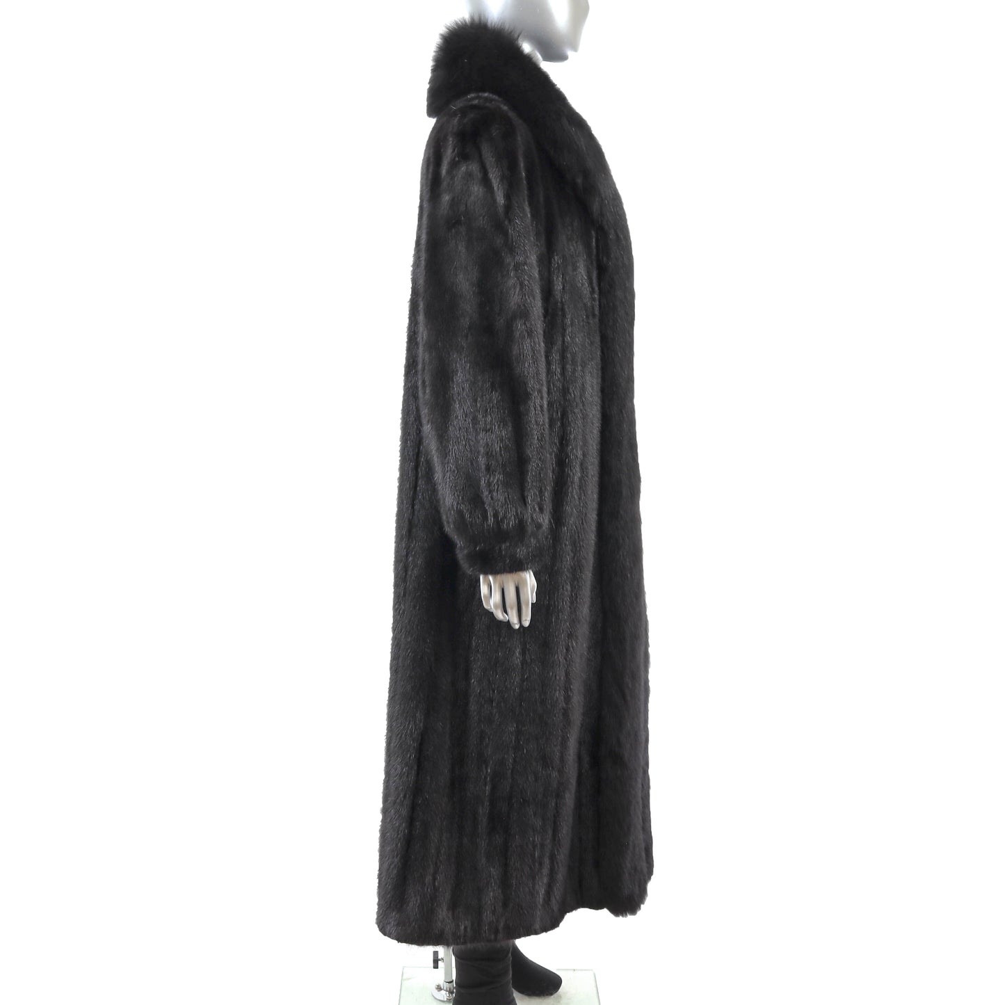 Black Mink Coat with Fox Tuxedo- Size L