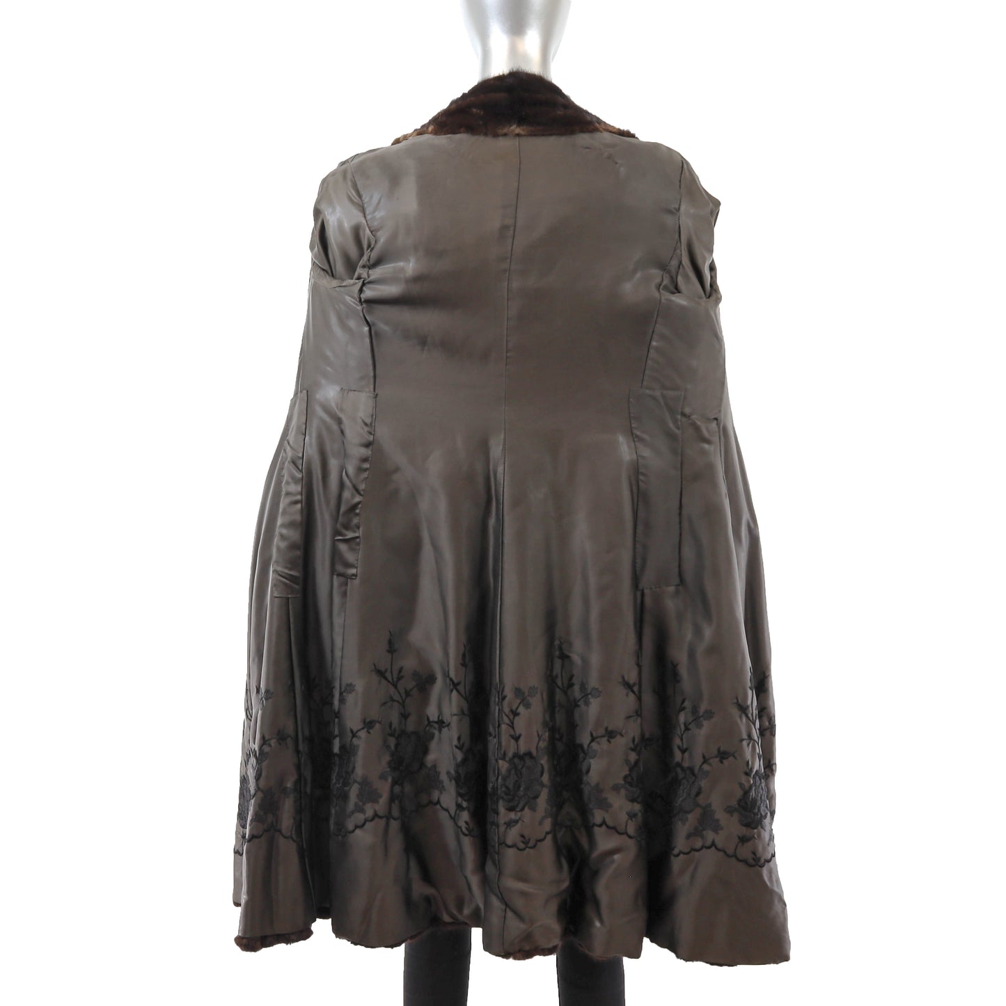 Dark Brown Mink Coat with Sable Collar- Size S