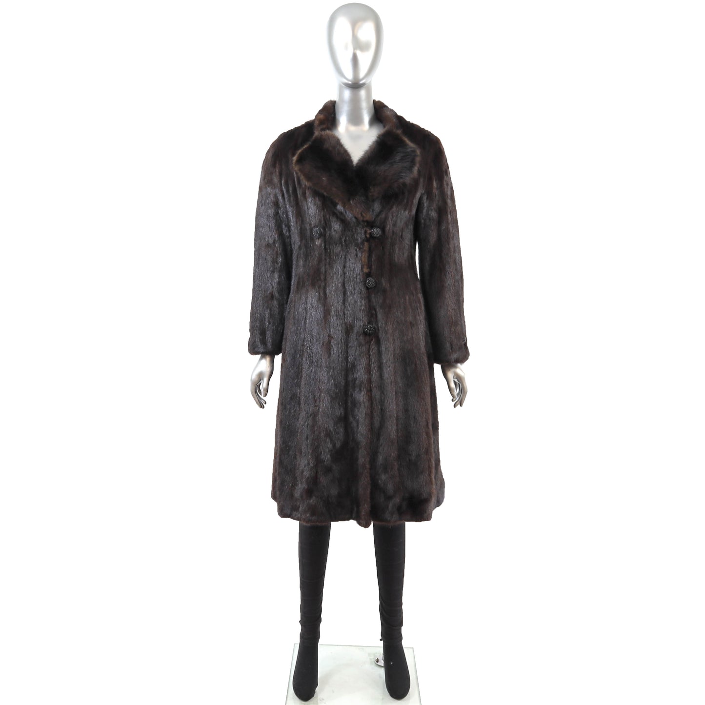 Dark Brown Mink Coat with Sable Collar- Size S