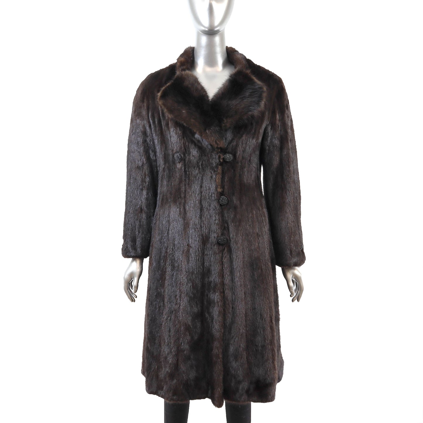 Dark Brown Mink Coat with Sable Collar- Size S