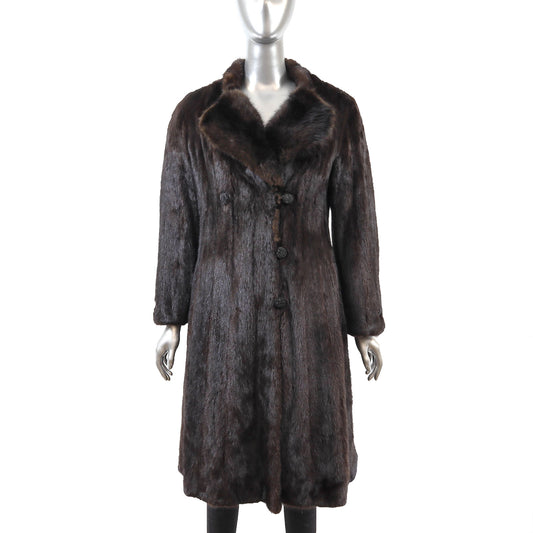 Dark Brown Mink Coat with Sable Collar- Size S