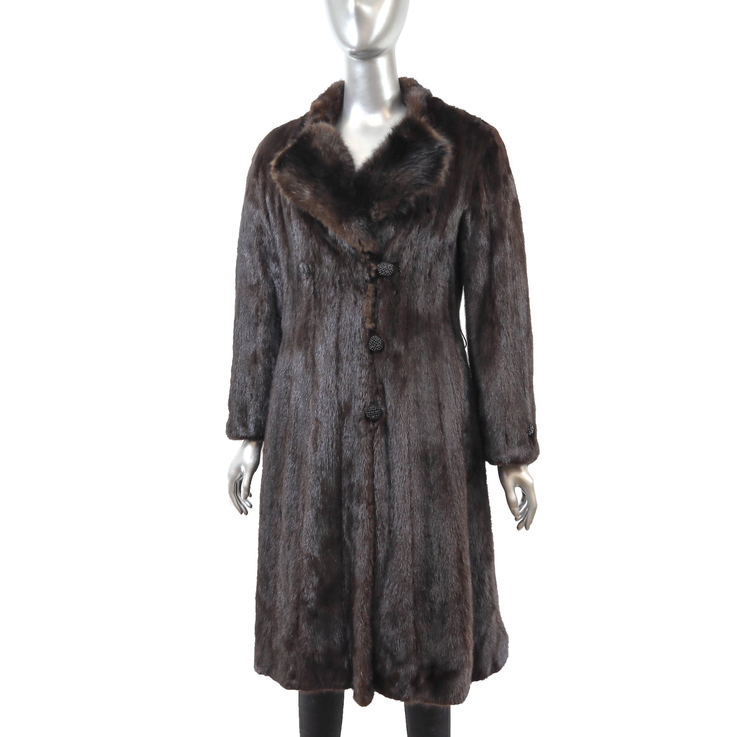 Dark Brown Mink Coat with Sable Collar- Size S