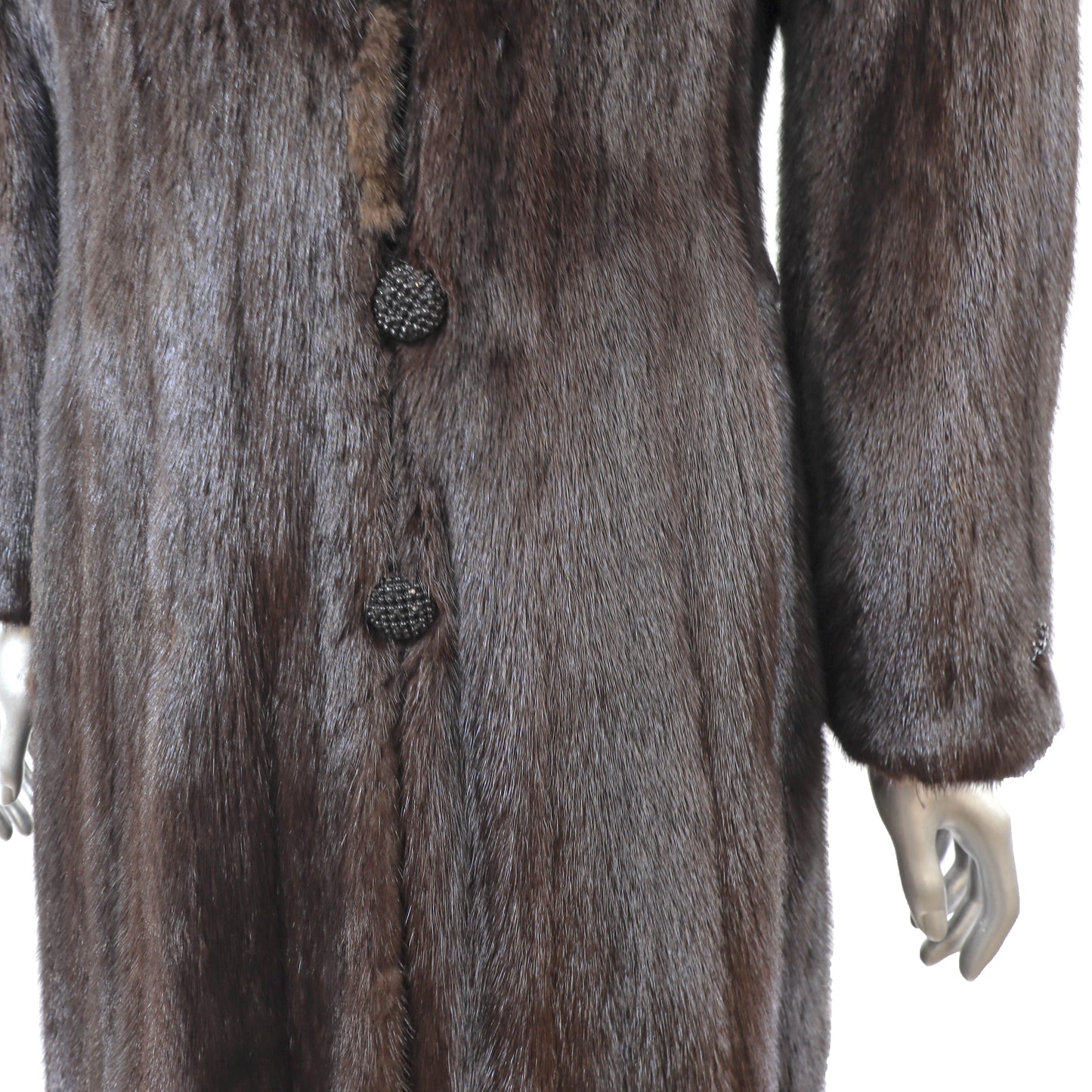 Dark Brown Mink Coat with Sable Collar- Size S