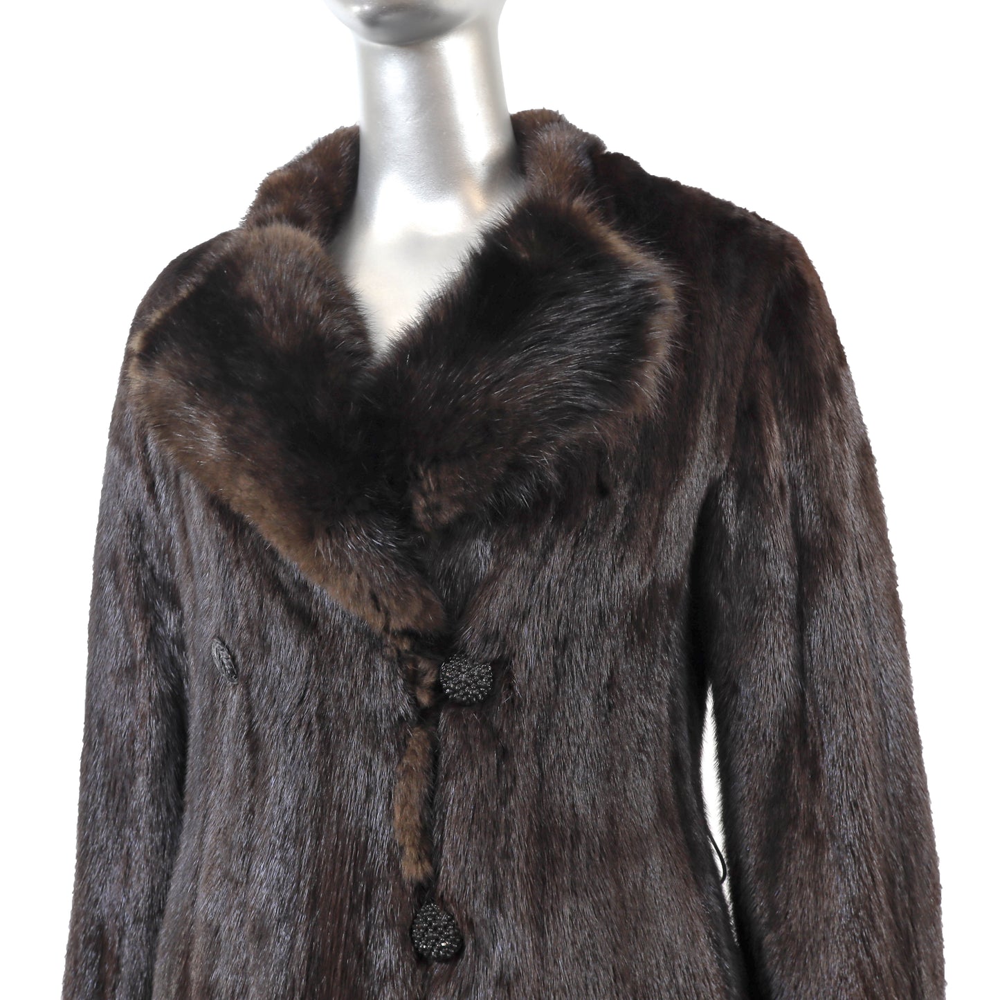 Dark Brown Mink Coat with Sable Collar- Size S