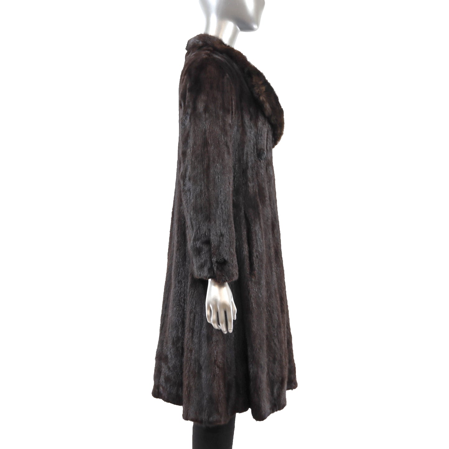 Dark Brown Mink Coat with Sable Collar- Size S
