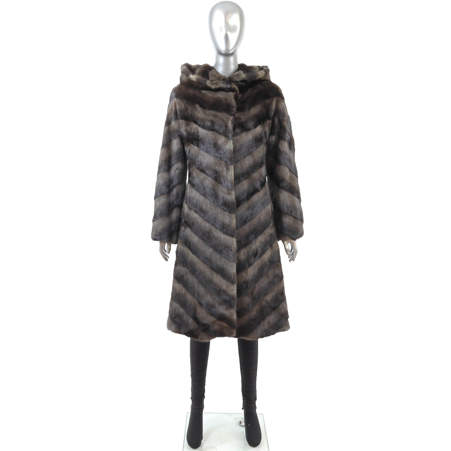 Hooded Horizontal Mink Coat- Size S