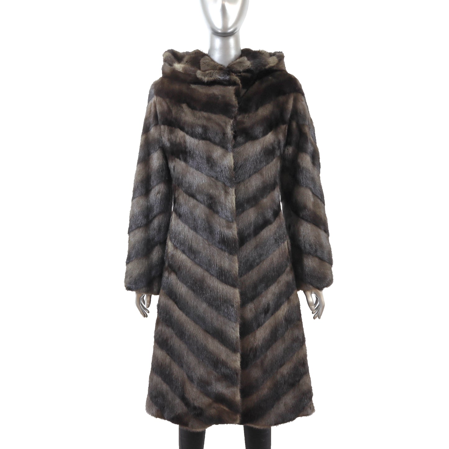 Hooded Horizontal Mink Coat- Size S