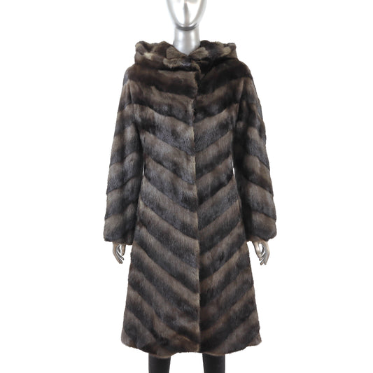 Hooded Horizontal Mink Coat- Size S